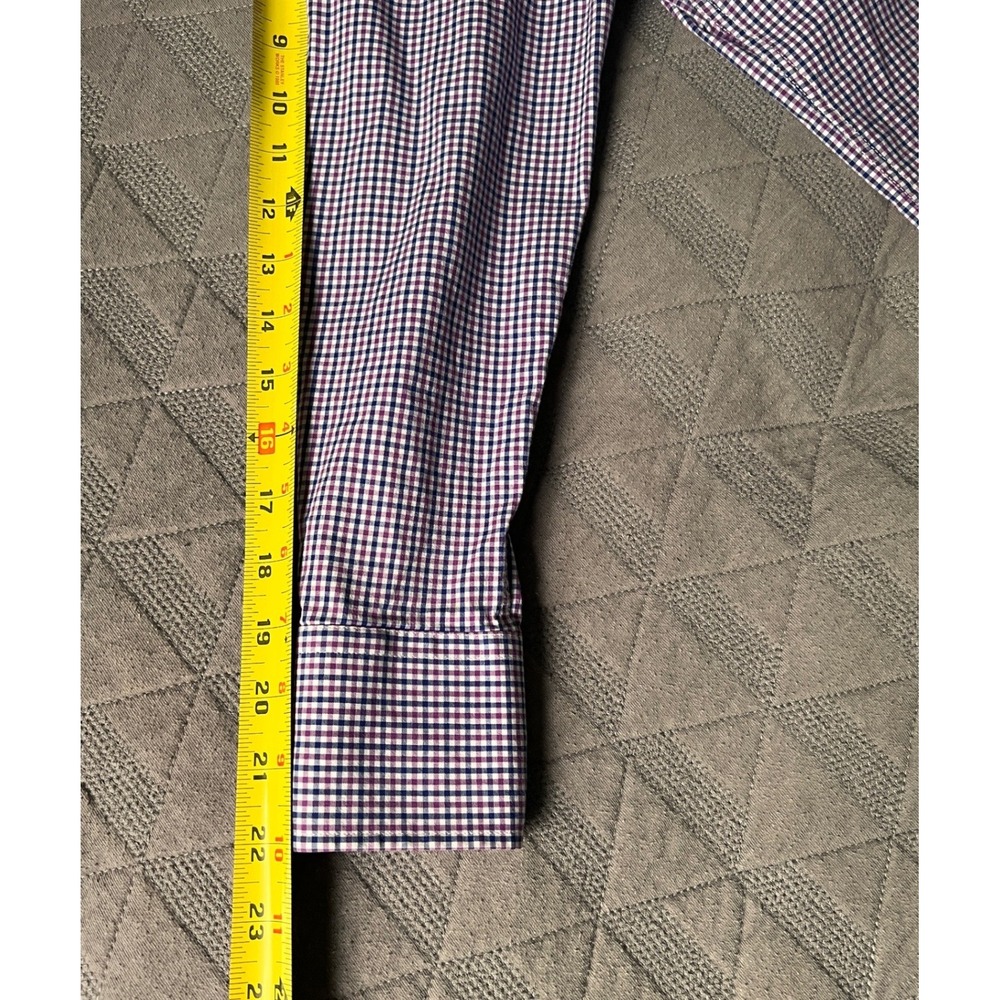 English Laundry Christopher Wicks Mens 16 32-33 Gingham Shirt Purple Navy - Picture 10 of 12